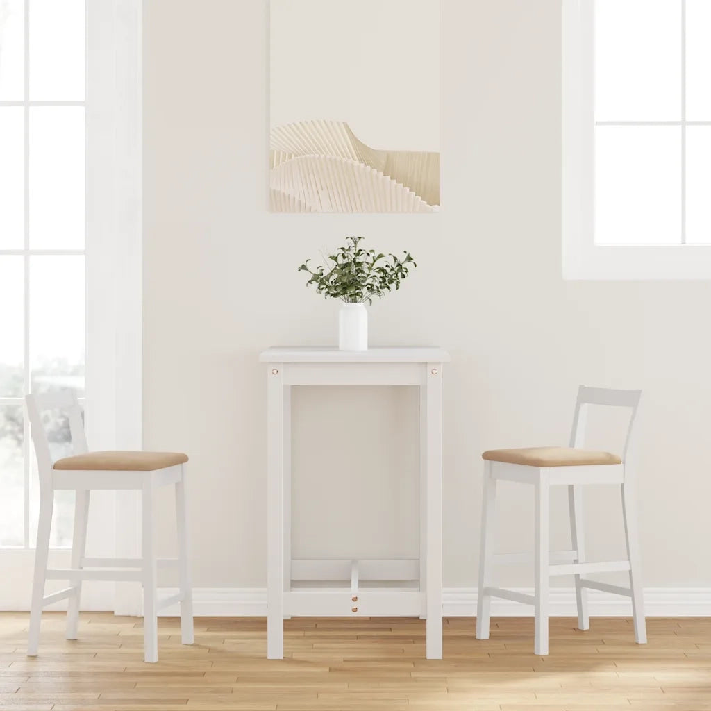 Sgabelli da Bar con Cuscini 2 pz Bianco Legno Massello di Hevea 4102591