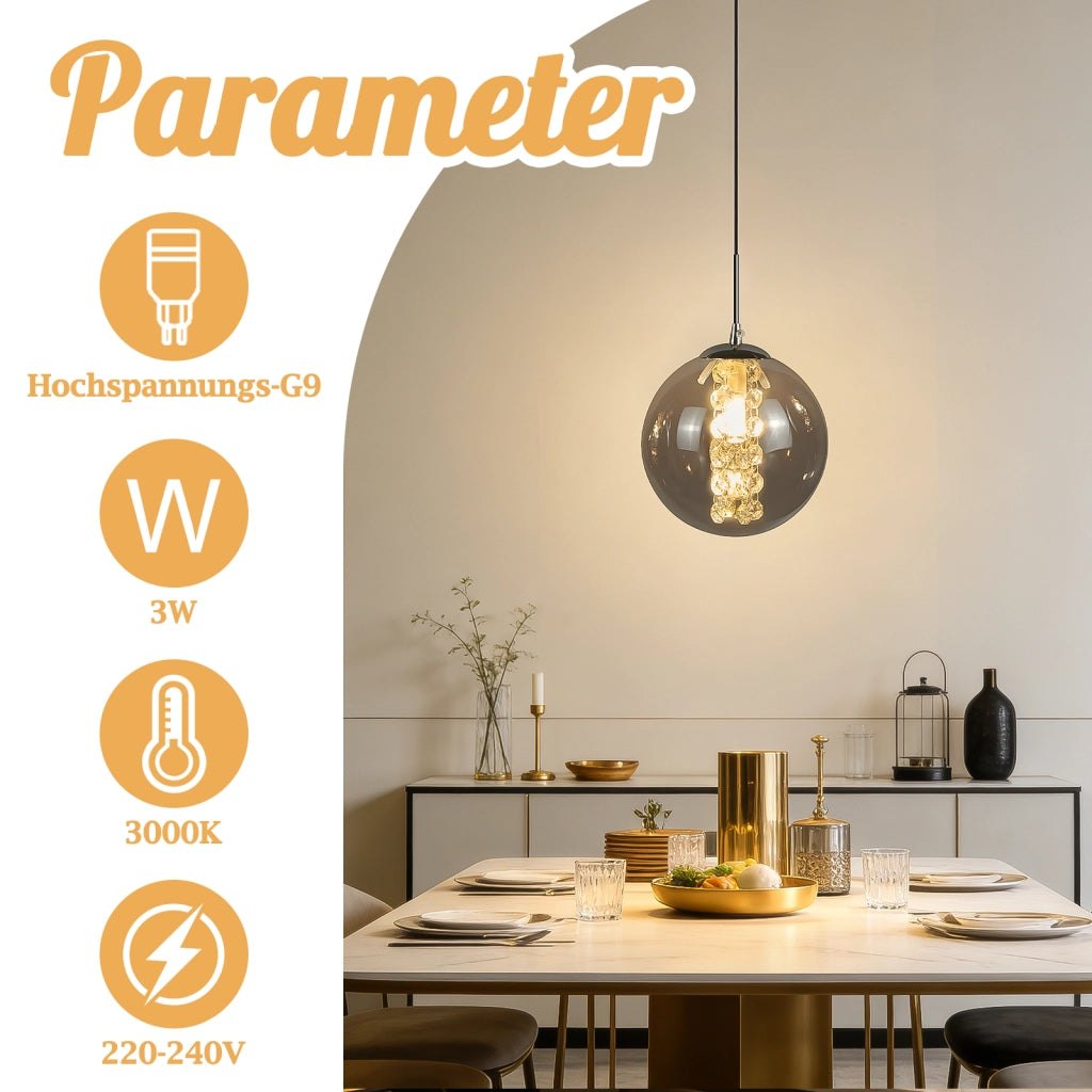 ZMH Lampada a sospensione vetro fumé moderna 1 luce altezza regolabile 120cm G9 per sala pranzo camera bar