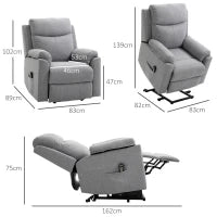 Poltrona Relax Alzapersona Elettrica Reclinabile con Telecomando e Poggiapiedi in Tessuto, Grigio Chiaro