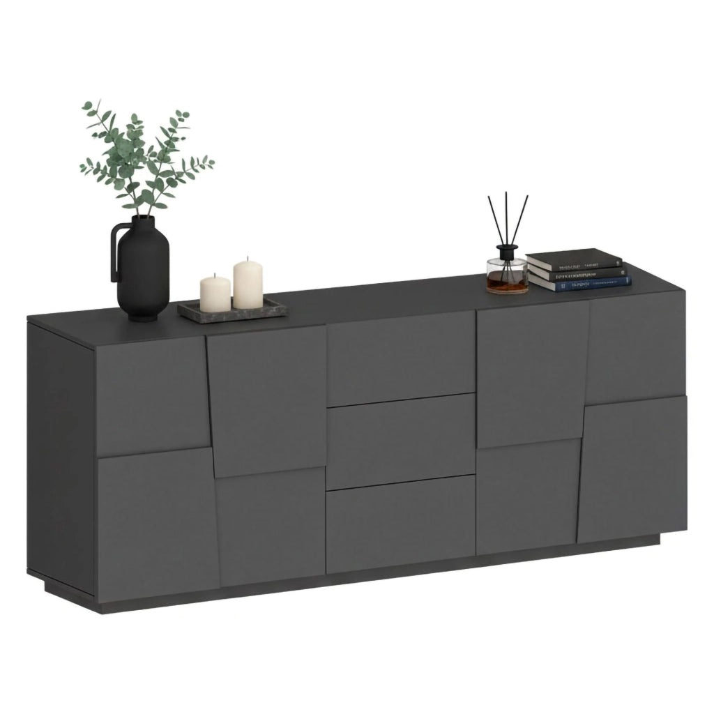 Credenza Astel, Buffet da soggiorno, Madia da salotto con 4 ante e 3 cassetti, 220x44h86 cm, Antracite