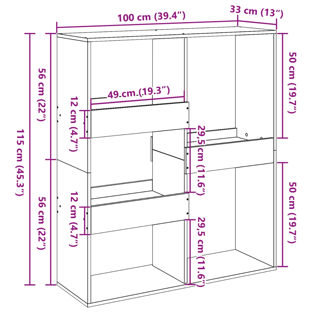 vidaXL Divisorio Grigio Cemento 100x33x115 cm in Truciolato