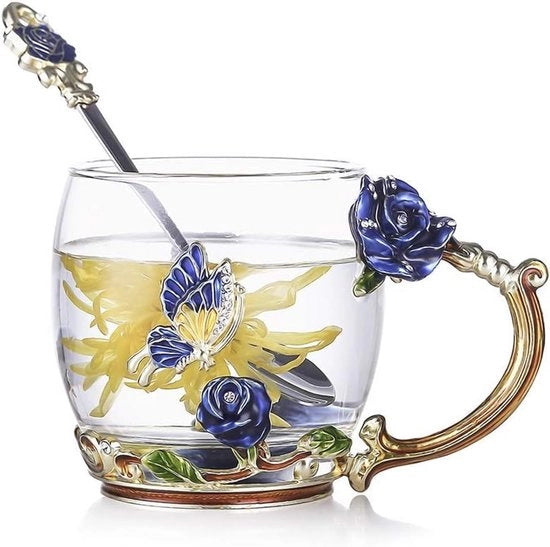 Set di Tazze e Bollitori a Fiore con Cucchiaio in Acciaio - Regalo Personalizzato per Donna