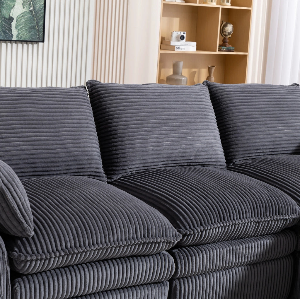 Divano componibile in velluto a coste con tasche laterali; schiuma a 3 strati e molle integrate; grigio scuro