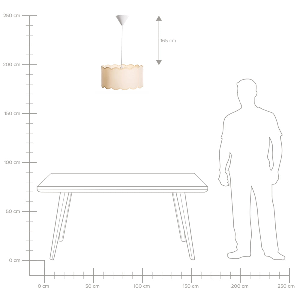 Lampada a sospensione con base in metallo e paralume in tessuto a tamburo stile moderno bianco e beige