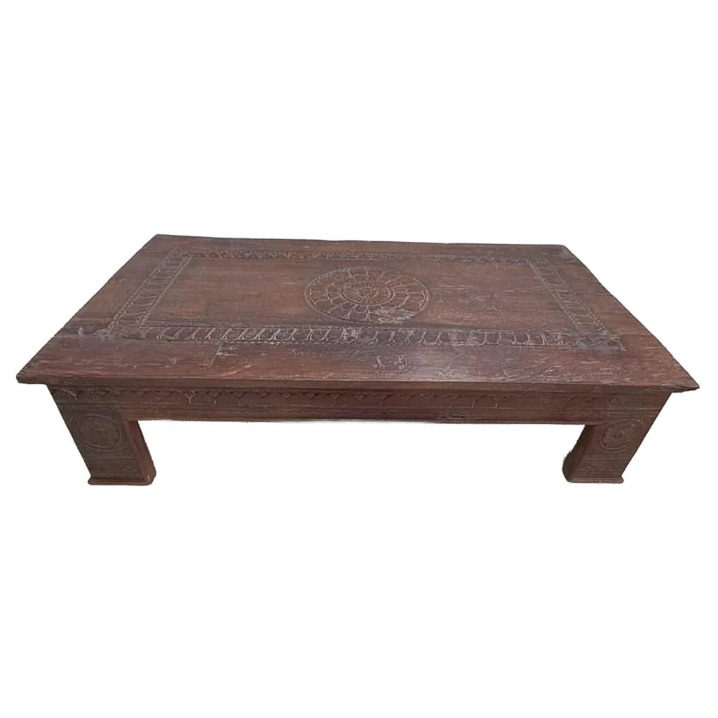 Tavolino in legno artigianale marrone 147x81x37h cm