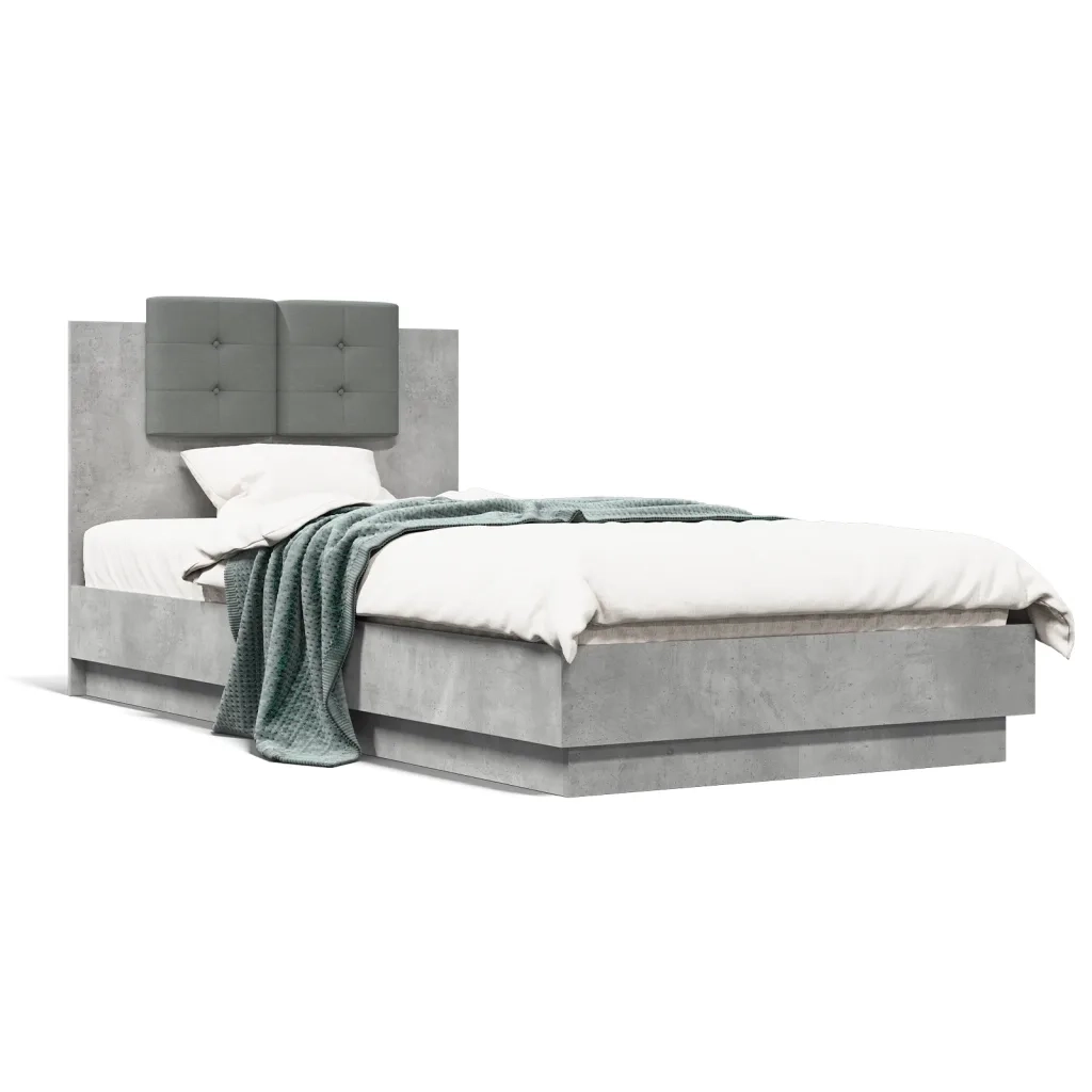 Letto singolo | Letto per adulti | Giroletto Testiera Grigio Cemento 75x190 cm Legno Multistrato