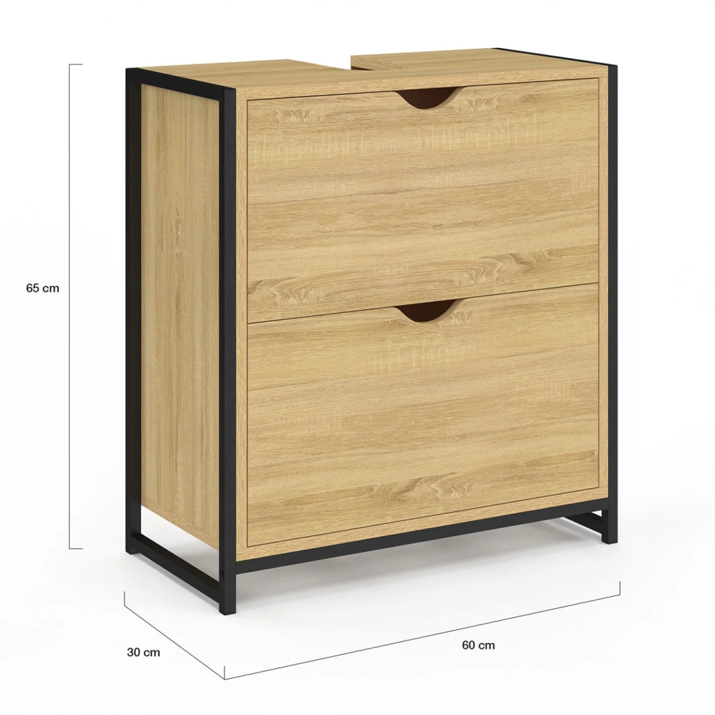 IDMarket - Mobile da bagno a 2 cassetti dal design industriale DETROIT