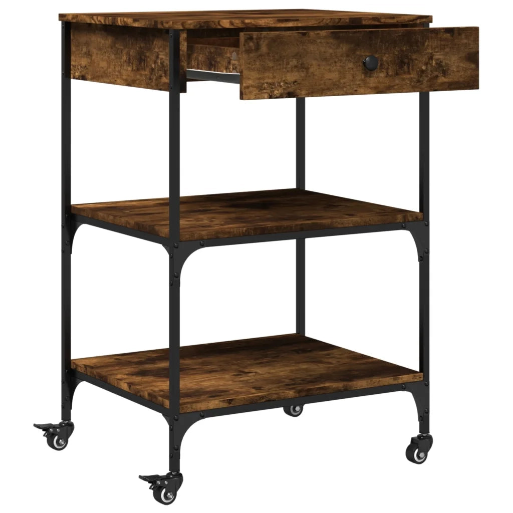 Carrello da Cucina-Scaffale per Cucina Rovere Fumo 60x48x89,5 cm Legno Multistrato
