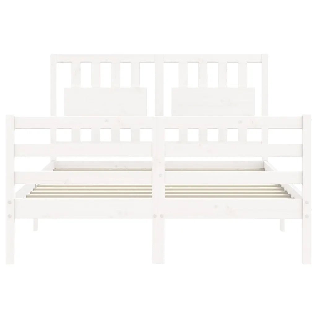 Giroletto con Testiera-Struttura Letto con testiera Bianco Small Double Legno Massello 505288