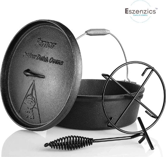 Ovenpan Gietijzeren 5.8 Litri Ø31cm - Robusto e Sostanziale - Impasto con Regolazione Standard - BBQ - Padella da Griglia - Lifter di Copertura - Padella da Cottura - Padella da Cucina - Esterno