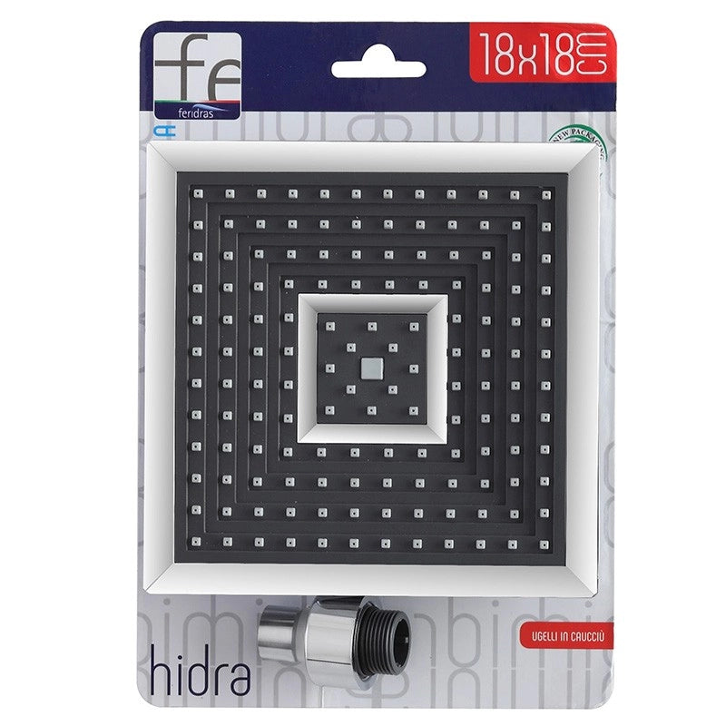 Soffione Doccia Quadrato con Ugelli in Caucciu Cromato