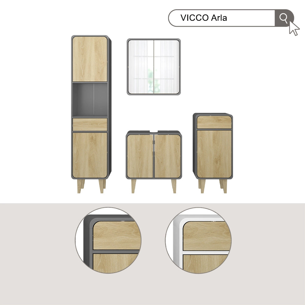 Vicco Set di mobili da bagno Antracite/quercia 2 parti
