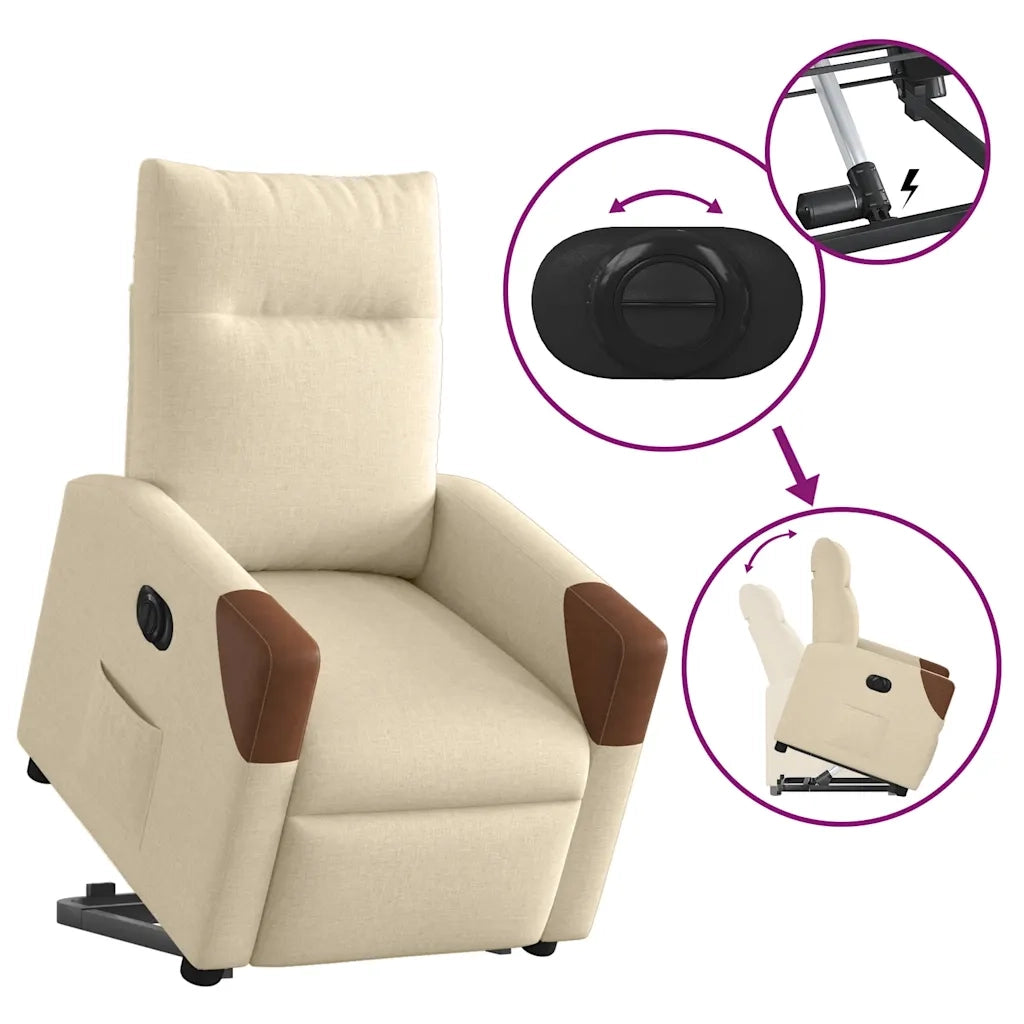 Poltrona Alzapersona Reclinabile Elettrica Crema in Tessuto 3324026