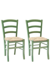 Set 02 sedie in legno massello finitura anilina verde/paglia - Mobili 2G