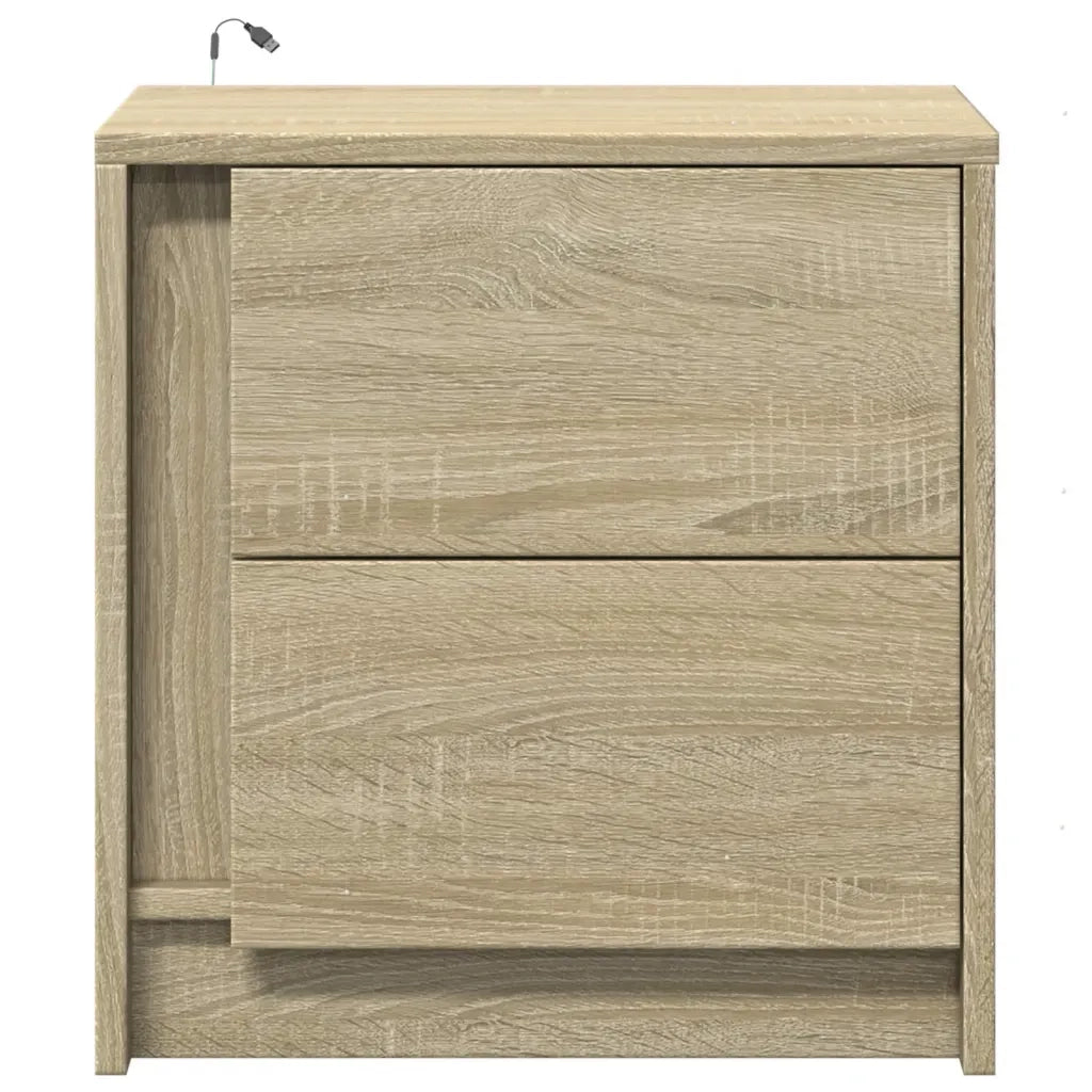 vidaXL Comodini con Luci LED 2pz Rovere Sonoma in Legno Multistrato