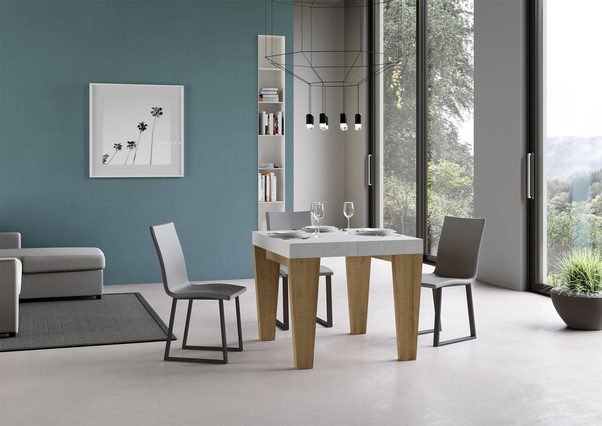 Tavolo Allungabile 90/246x90x77 cm Spimbo Mix piano Bianco Frassino  gambe Quercia Natura