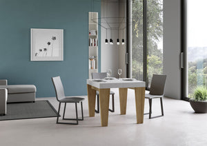 Tavolo Allungabile 90/246x90x77 cm Spimbo Mix piano Bianco Frassino  gambe Quercia Natura