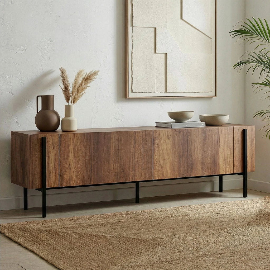 Porta TV in legno "Nexus" - 180 x 30 x 45 cm - Noce Barocco / Nero