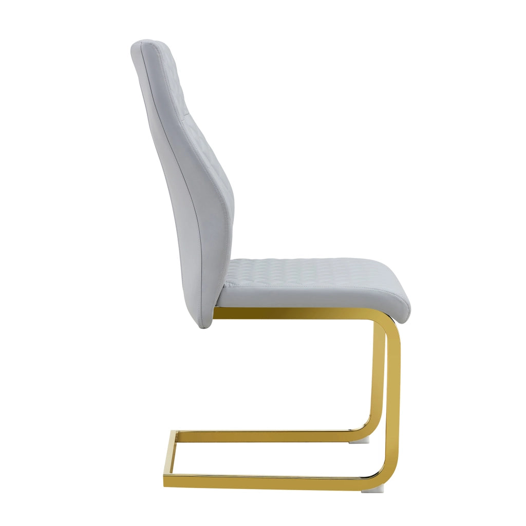 Set di 2 sedie da pranzo con schienale alto, rivestimento effetto pelle PU grigio chiaro e struttura in metallo color oro