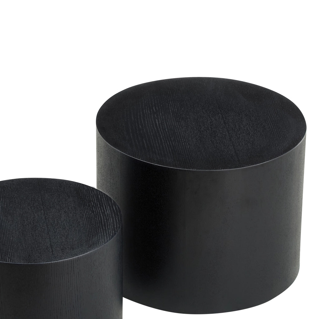 Tavolini bassi impilabili set da 2 rotondi in MDF, piano antigraffio e bordi arrotondati, per soggiorno, nero