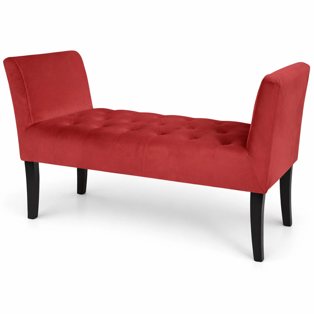 Panca Bordeaux con Piedi Legno e Rivestimento Velluto Camera da Letto Ingresso