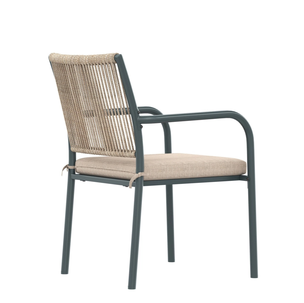 Set da giardino 5 pezzi con tavolo rotondo in vetro temperato e sedie in ferro; grigio