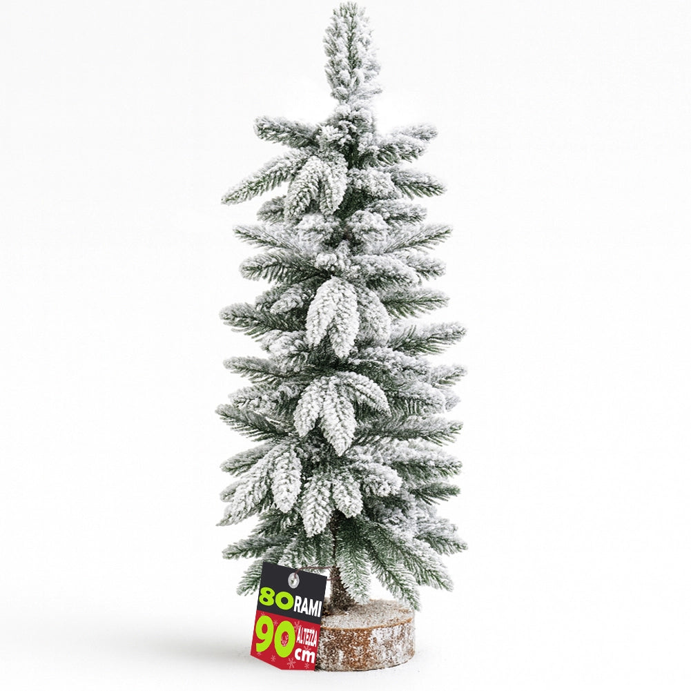 Albero di Natale Innevato 90cm con 80 Rami e Neve Effetto Realistico Base Tronco