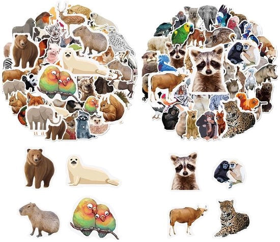 Sticker d'animale 100 pezzi - Riciclabile - Impermeabile - Autoadesivo - Multicolore - Educativo e Creativo