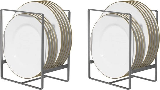 2 pezzi di supporti per piatti, organizzatore, mobile cucina, mobile per la conservazione, organizzatore, servizio, metallo, grigio