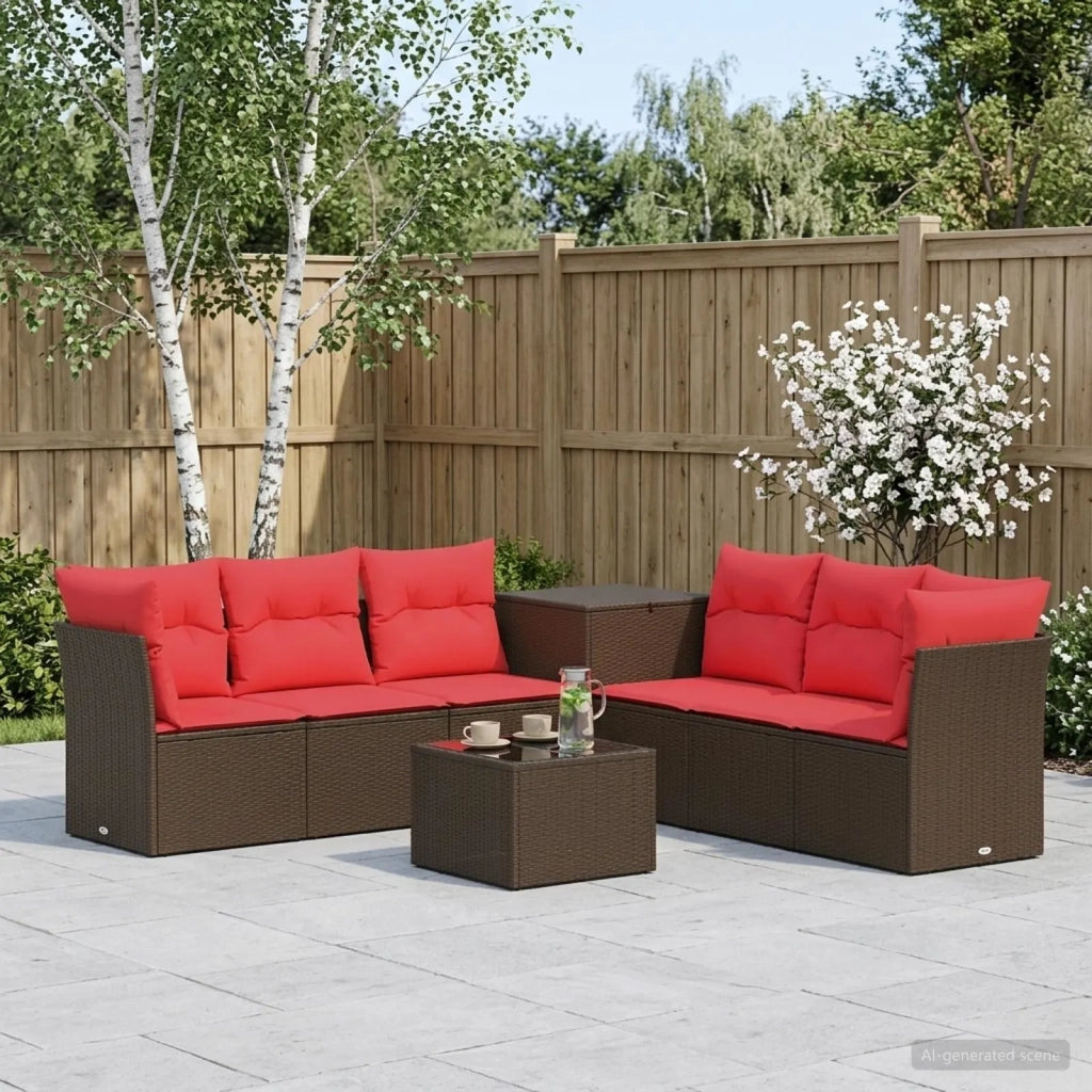 Set di divani 8 pz Marrone e Rosso Rattan sintetico e Acciaio 3448273