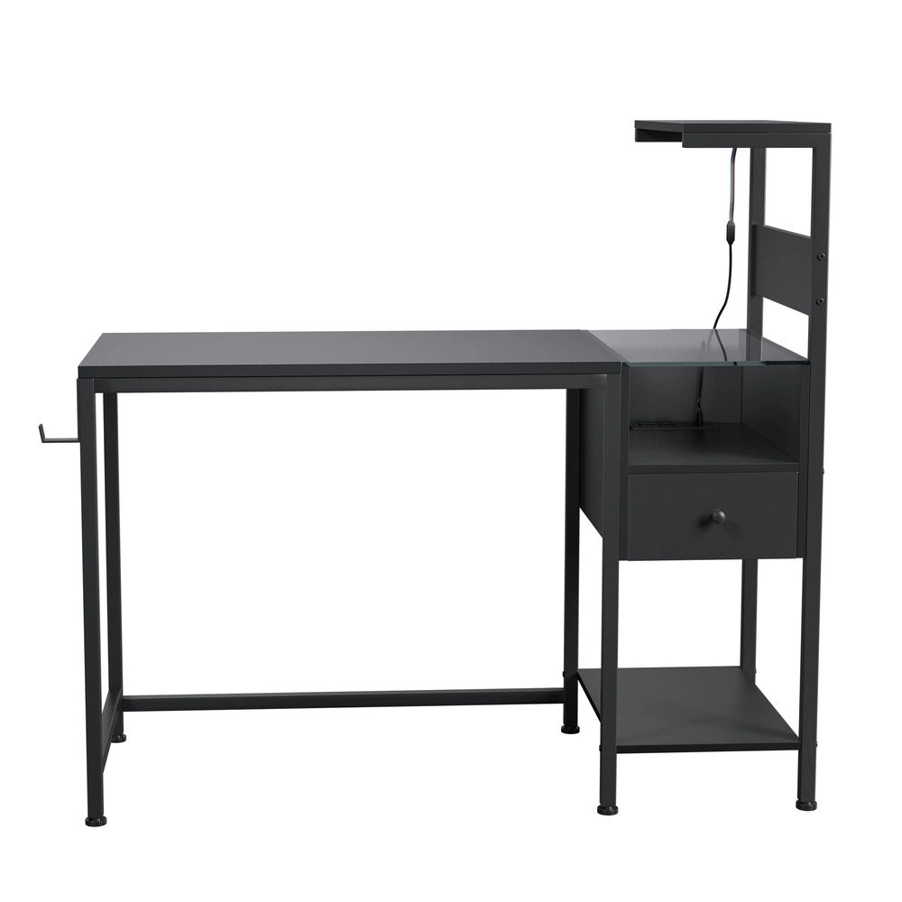 Scrivania con Presa di Corrente e Ripiani ¨C Xylo ¨C Nera, USB, Ufficio