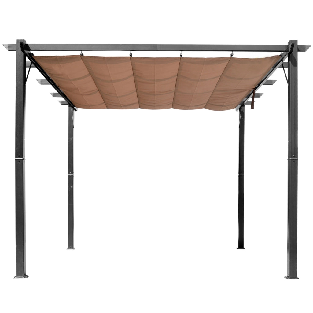 Gazebo Pergola da Giardino 3x4m con Telo in Poliestere e Struttura in Alluminio. Grigio e Marrone