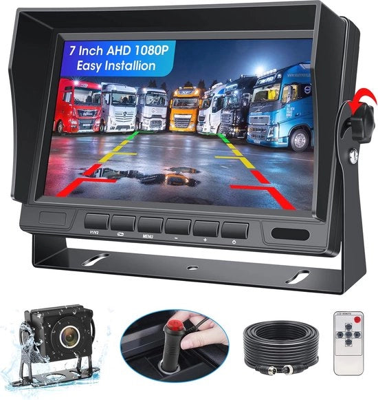 Kit di ripresa posteriore 1080P con monitor da 7 pollici per camion e furgoni - impermeabile e visione notturna
