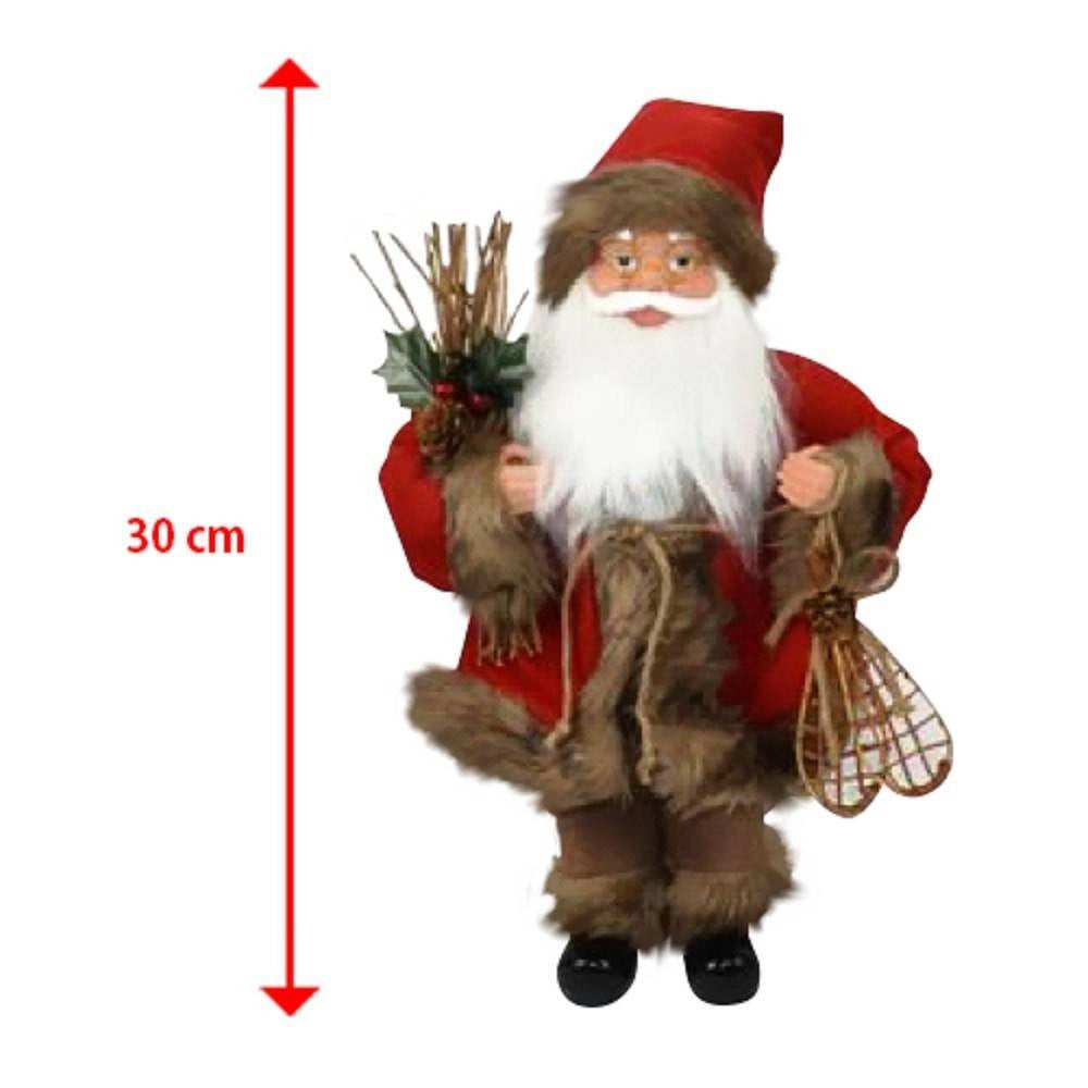 Trade Shop - Babbo Natale Nordico In Plastica Vestiti In Tessuto 30cm Decorazione Natalizia -