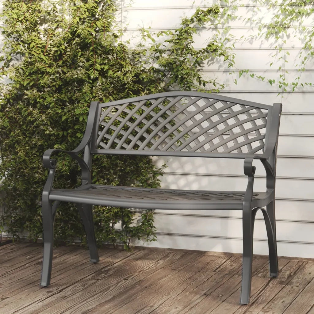 Panchina da Giardino 102 cm in Alluminio Pressofuso Nero