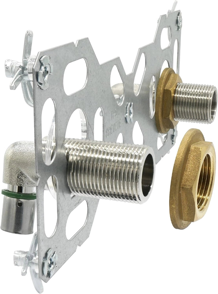 FIXSYSTEM Kit giradischi uscita paratia per tubo PER a crimpare Ø16 - uscite interasse 150 millimetri maschio 20x27 (3/4) per rubinetto doccia/vasca - Installazione visibile