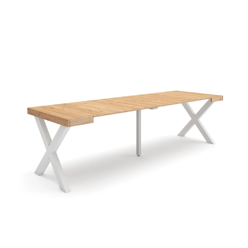 Consolle allungabile, 58 fino 262x90x73cm, Per 12 persone, Gambe in legno, colore Rovere RF2812