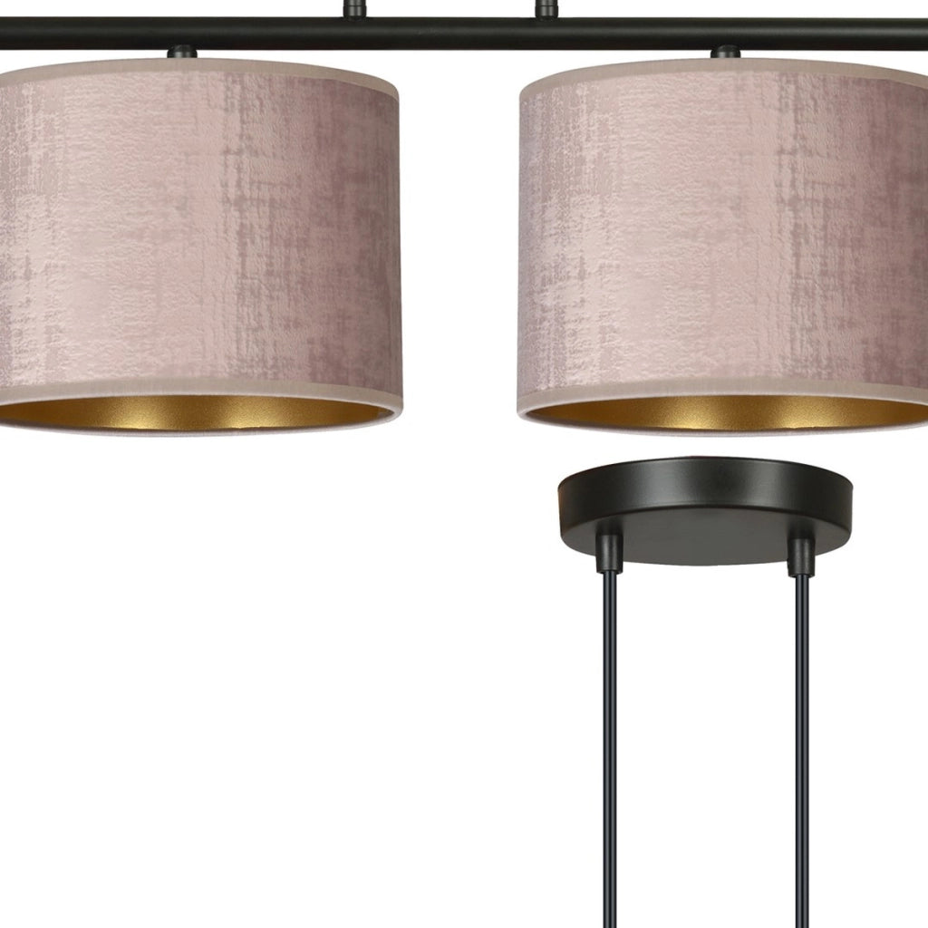 Lampada a sospensione Hilde in acciaio nero e velluto rosa antico