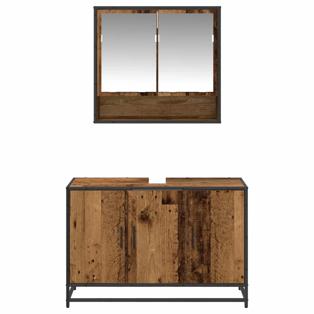 Set di mobili per il bagno con lo scaffale 2 pcs Legno vecchio 3402387