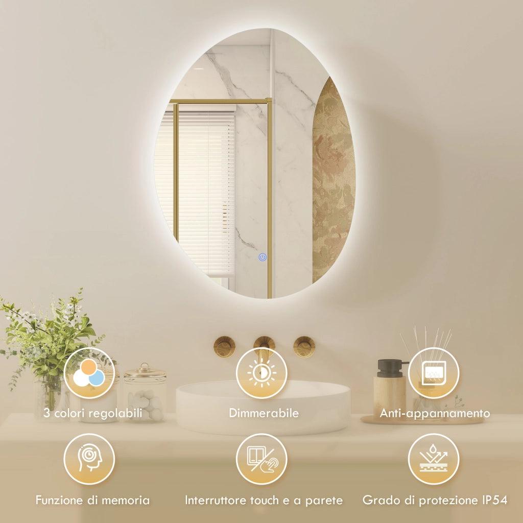 Mobile Bagno LED con Specchio Antiappannante ¨C Zephmum ¨C Bianco 60x30x