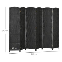 Paravento Divisorio da Interni Pieghevole a 6 Ante Intrecciato, 240x170 cm, Nero