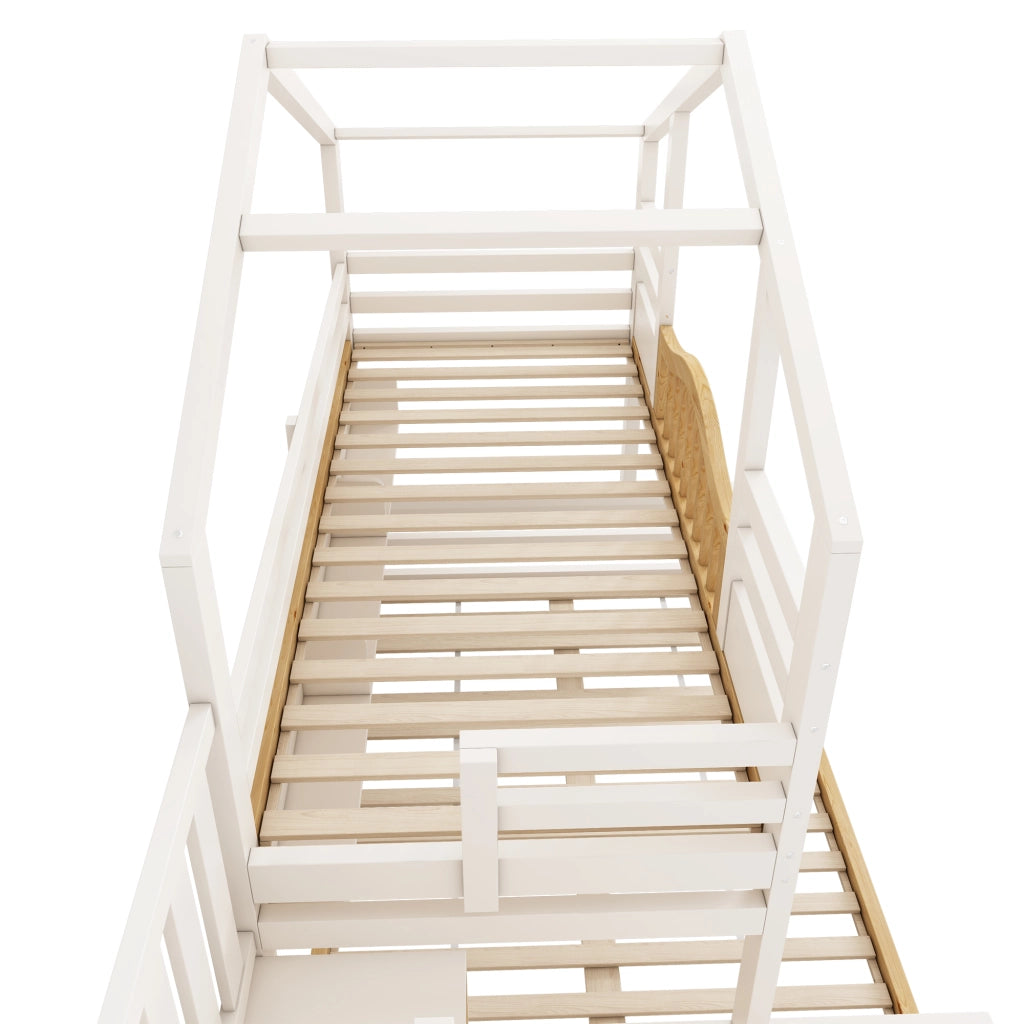 Letto a Castello 90x200 cm e 140x200 cm - Scala Contenitore e Mensole - Bianco