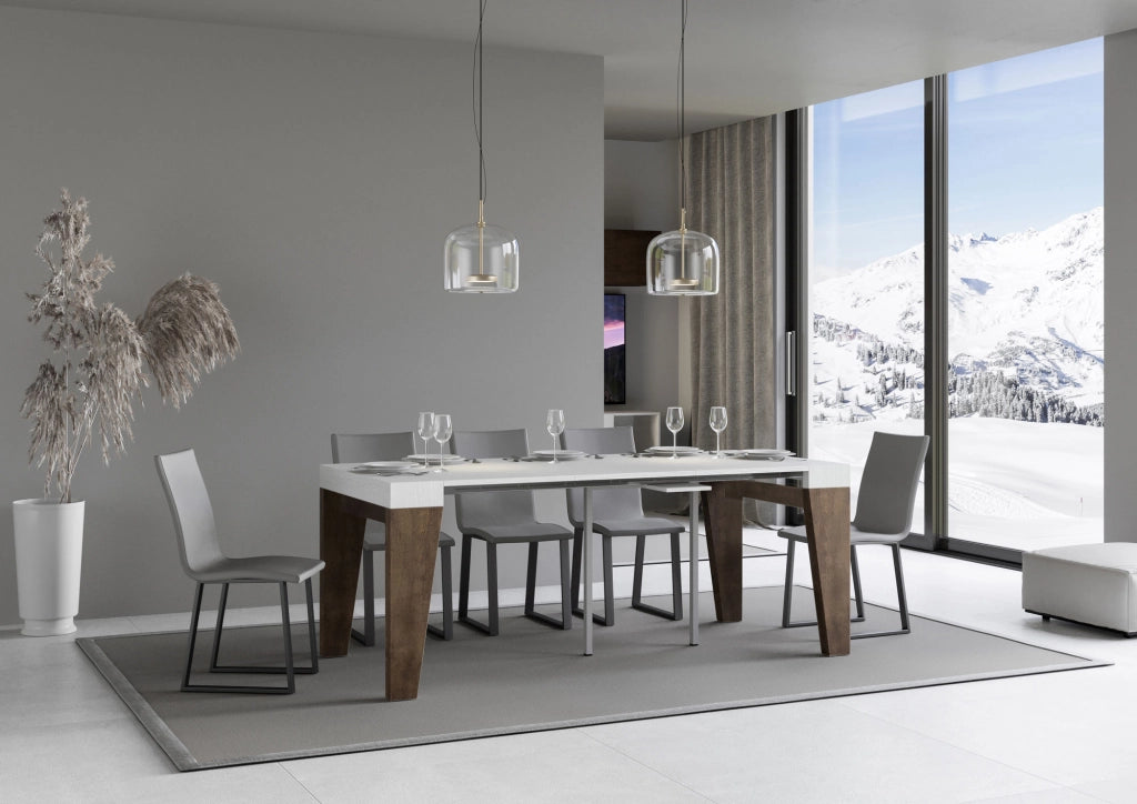 Consolle allungabile 90x40/196 cm Naxor Mix Small piano Bianco Frassino - struttura Noce