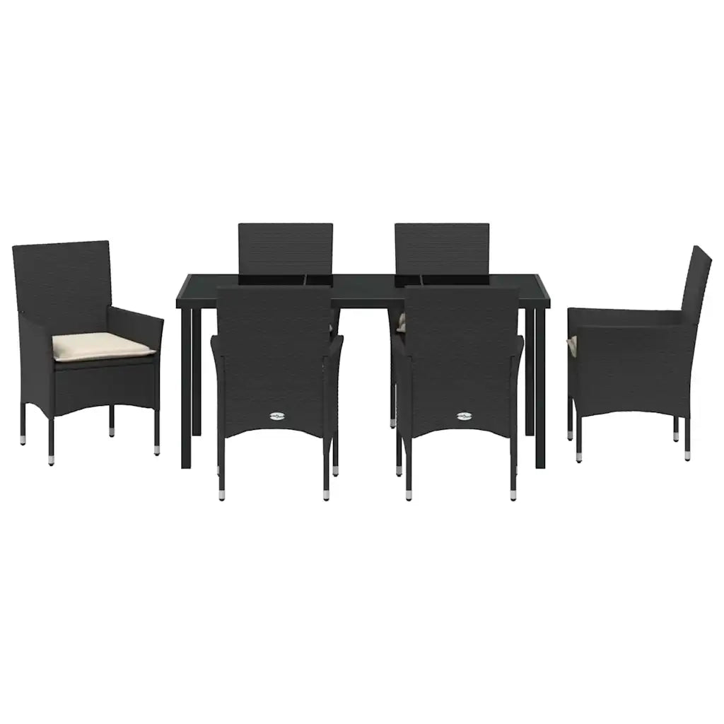Set da Pranzo per Giardino con cuscino 7 pcs Nero polyrattan