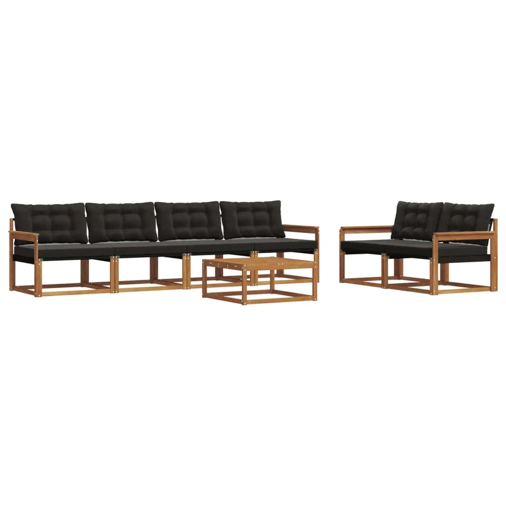 Set di divani da esterno con cuscino 7 pcs Naturale e Nero