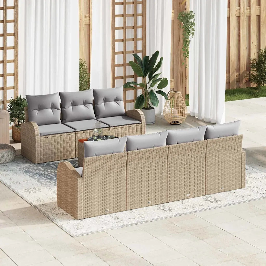 Set Divano da Giardino 8 pcs Beige e Grigio Chiaro polyrattan