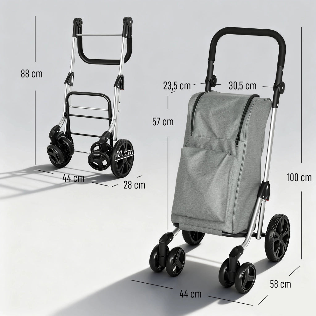 Carrello della spesa pieghevole con borsa termica ¨C zephmum ¨C Grigio, alluminio, 46 litri