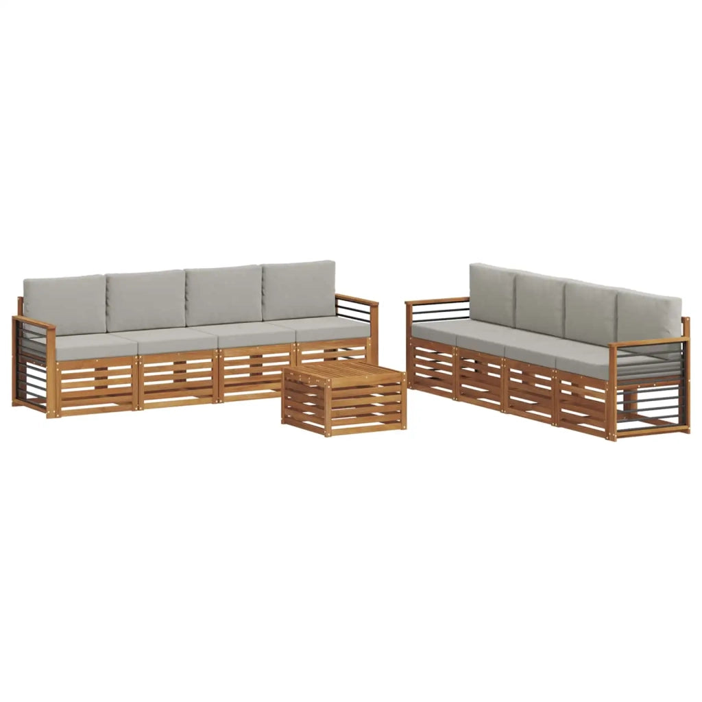 Set divani con cuscino 9 pcs Grigio Naturale e Chiaro