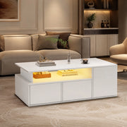 Tavolino da caff猫 con LED e 2 cassetti 100 x 50 x 35 cm bianco