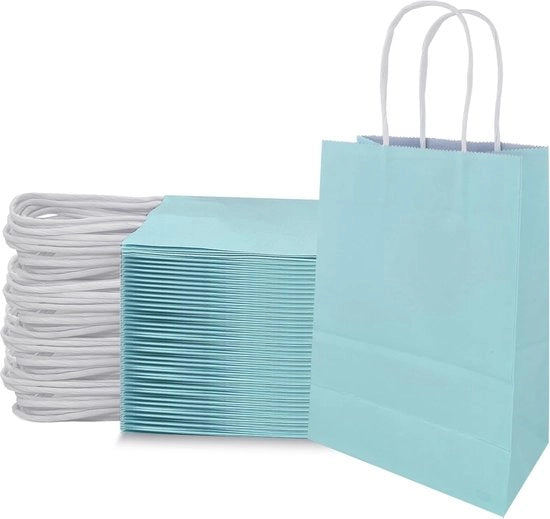 50 sacchetti di carta con manigliona - sacchetti di carta resistenti - dimensioni 21 x 8 x 15 cm - azzurro cielo